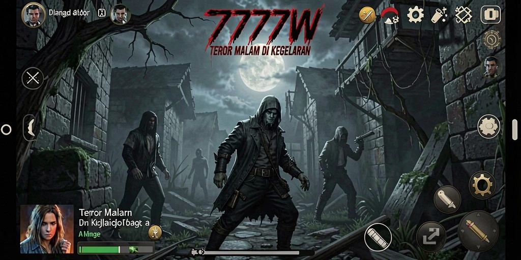 Gameplay seram 7777W dengan suasana gelap dan menegangkan.