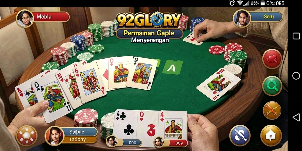 Gameplay seru 92GLORY dengan tampilan papan Gaple.