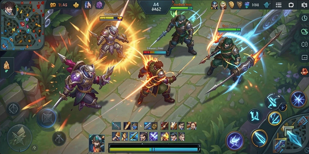 Gameplay seru AA62 di arena pertempuran MOBA.