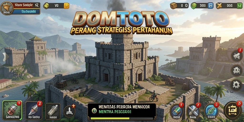 Tangkapan layar DOMTOTO menampilkan pertempuran strategis menara pertahanan yang intens.