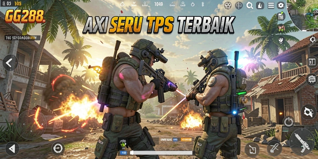 Tampilan utama gameplay GG288 menunjukkan aksi seru dalam pertempuran TPS.