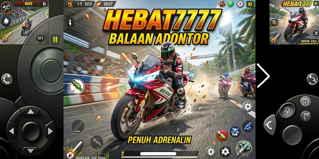 Tampilan seru gameplay balapan motor HEBAT777 yang mendebarkan.