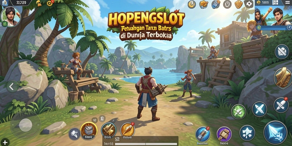 Screenshot menunjukkan pemain menjelajahi dunia terbuka HOPENGSLOT.
