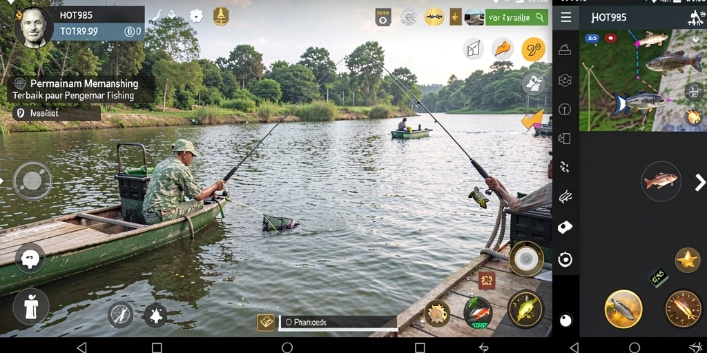 Tampilan gameplay yang menarik dari HOT985 saat menangkap ikan.