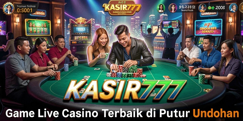 Screenshot gameplay KASIR777 dengan dealer profesional dan suasana casino.