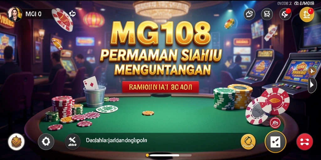 Tangkapan layar gameplay MG108 menampilkan suasana kasino yang mendebarkan.