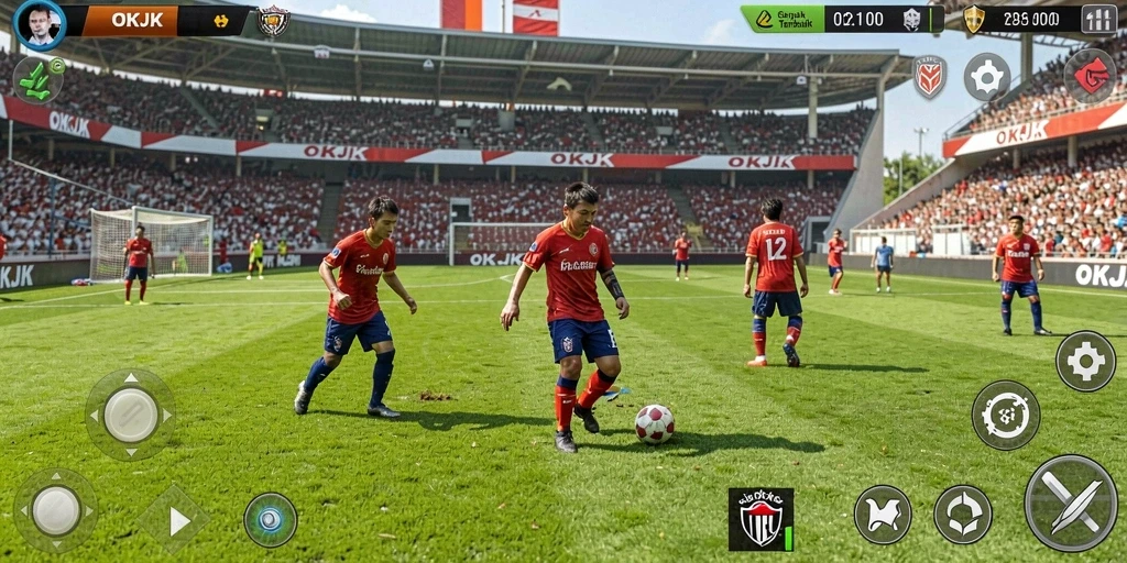 Screenshot OKJK menampilkan aksi mendebarkan di lapangan sepak bola.