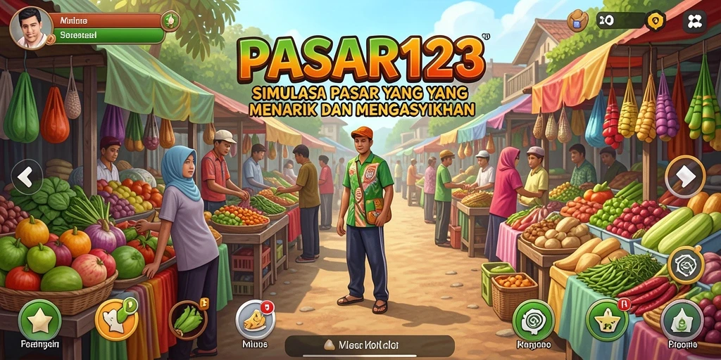 Screenshot gameplay PASAR123 menampilkan interaksi dinamis di pasar.