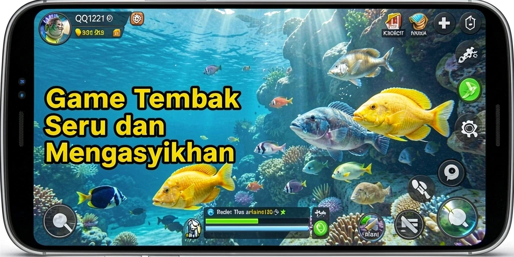 Tampilan gameplay QQ1221 dengan aksi menembak ikan yang seru.