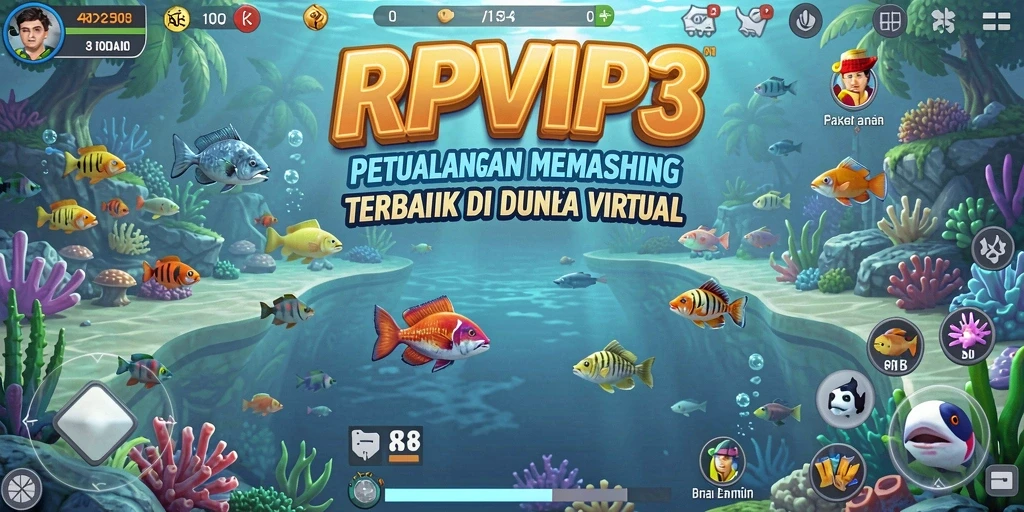 Screenshot gameplay RPVIP3 menampilkan pengalaman memancing yang seru dan interaktif.