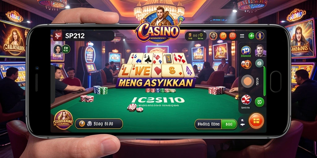 Tangkapan layar SP212 menampilkan dealer profesional dan suasana permainan Live Casino yang menarik.