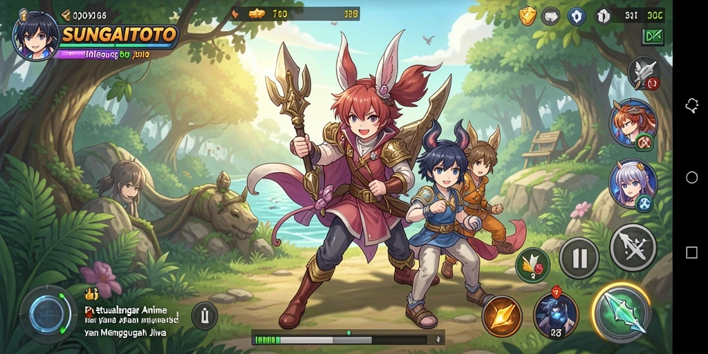 Gameplay seru dengan karakter anime yang penuh warna.
