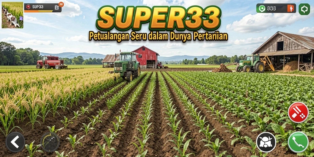 Screenshot gameplay SUPER33 menampilkan keindahan lahan pertanian yang dikelola dengan baik.